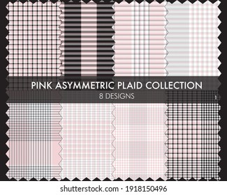 La recolección de patrones sin fisuras de plástico asimétrico rosado incluye 8 diseños para textiles y gráficos de moda