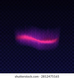 Pink aurora borealis polar light vector realistic illustration. Northern lights with neon glowing effect on transparent background. Overlay luminance of arctic natural phenomenon. Solar wind shine