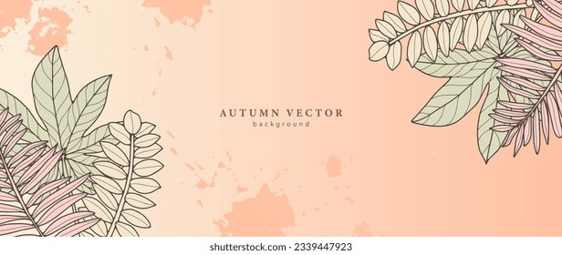 Pink autumn botanical background with branches and leaves. Minimalistic background for decor, wallpapers, postcards, diplomas and presentations