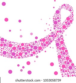 Pink awareness breast cancer ribbon made of circles vector.