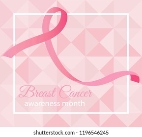 Pink awareness breast cancer ribbon vector. Geometric background graphic design.