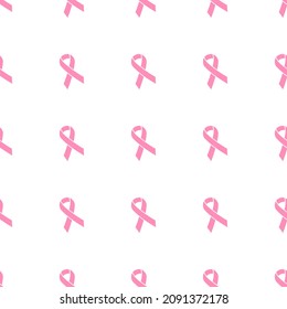 Pink awareness ribbon seamless pattern. Vector illustration.