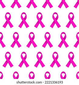 Pink Awareness Ribbon Seamless Pattern isolated on white background. Repeatable. Vector Illustration. EPS 10.
