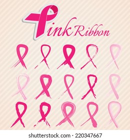 pink awareness ribbons set