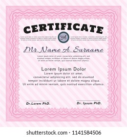 Pink Awesome Certificate template. With background. Superior design. Detailed. 