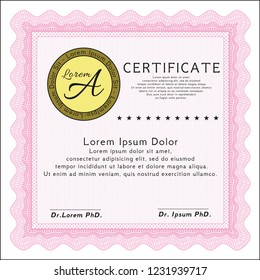 Pink Awesome Certificate template. With background. Detailed. Money style design. 