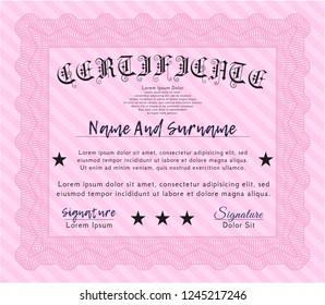 Pink Awesome Certificate template. With background. Vector illustration. Nice design. 