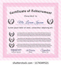 Pink Awesome Certificate template. Complex background. Vector illustration. Superior design. 
