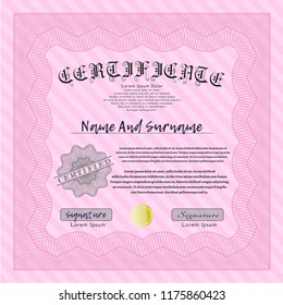 Pink Awesome Certificate template. Complex background. Sophisticated design. Detailed. 