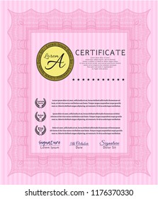 Pink Awesome Certificate template. Complex background. Money Pattern. Detailed. 