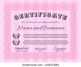 Pink Awesome Certificate template. Complex background. Perfect design. Customizable, Easy to edit and change colors. 