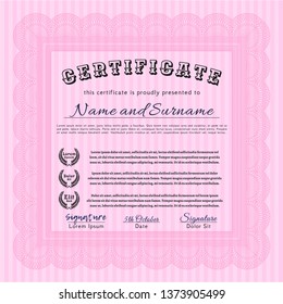 Pink Awesome Certificate template. With complex linear background. Customizable, Easy to edit and change colors. Nice design. 