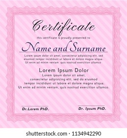Pink Awesome Certificate template. Customizable, Easy to edit and change colors. Complex background. Money Pattern design. 
