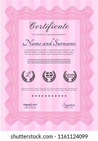 Pink Awesome Certificate template. Customizable, Easy to edit and change colors. With background. Artistry design. 