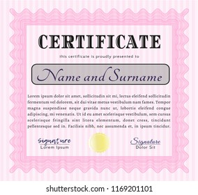 Pink Awesome Certificate template. Customizable, Easy to edit and change colors. With guilloche pattern. Good design. 