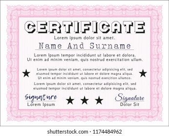 Pink Awesome Certificate template. Customizable, Easy to edit and change colors. Easy to print. Retro design. 