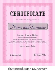 Pink Awesome Certificate template. Customizable, Easy to edit and change colors. With guilloche pattern and background. Cordial design. 