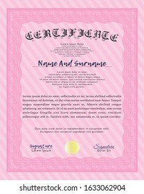 Pink Awesome Certificate template. Customizable, Easy to edit and change colors. With background. Money style design. 