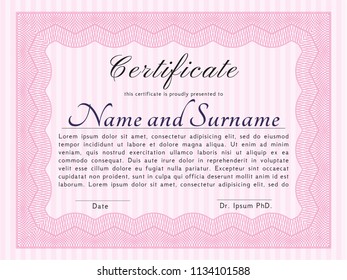 Pink Awesome Certificate template. Detailed. Complex background. Nice design. 