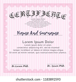 Pink Awesome Certificate template. Detailed. Complex background. Modern design. 