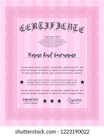 Pink Awesome Certificate template. Detailed. With background. Beauty design. 