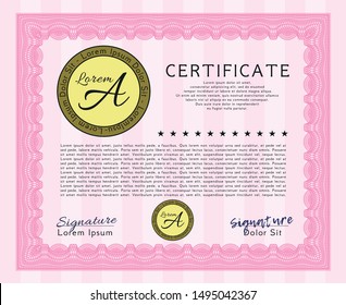 Pink Awesome Certificate template. Detailed. Complex background. Excellent design. 