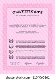 Pink Awesome Certificate template. Easy to print. Beauty design. Vector illustration. 
