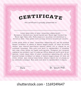 Pink Awesome Certificate template. Easy to print. Lovely design. Vector illustration. 