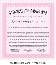 Pink Awesome Certificate template. Easy to print. Elegant design. Vector illustration. 