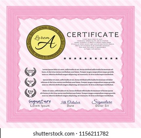 Pink Awesome Certificate template. Elegant design. Vector illustration. With linear background. Pink Awesome Certificate template. Elegant design. Vector illustration. With linear background.