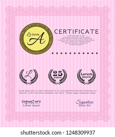 Pink Awesome Certificate template. Elegant design. With guilloche pattern. Customizable, Easy to edit and change colors. 