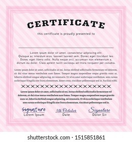 Pink Awesome Certificate template. Elegant design. With background. Vector illustration. 