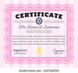 Pink Awesome Certificate template. Excellent design. Detailed. With complex background. 