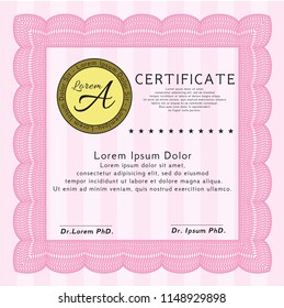 Pink Awesome Certificate template. Good design. With guilloche pattern and background. Detailed. 