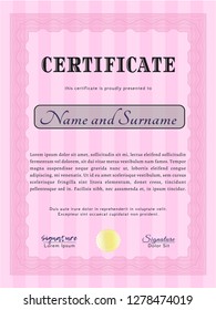 Pink Awesome Certificate template. Good design. Vector illustration. With background. 