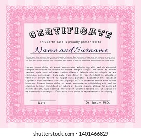 Pink Awesome Certificate template. Good design. With complex linear background. Detailed. 