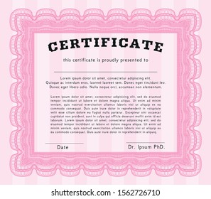 Pink Awesome Certificate template. Good design. Detailed. With background. 