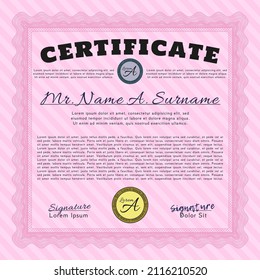 Plantilla de certificado asombroso rosa.  Buen diseño.  Con un fondo lineal complejo.  Personalizable, fácil de editar y cambiar los colores. 