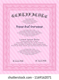 Pink Awesome Certificate template. With guilloche pattern and background. Customizable, Easy to edit and change colors. Money style design. 