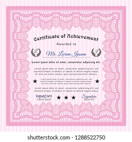 Pink Awesome Certificate template. With guilloche pattern and background. Vector illustration. Lovely design. 