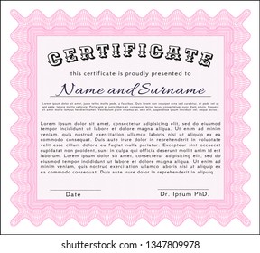 Pink Awesome Certificate template. With guilloche pattern and background. Detailed. Lovely design. 