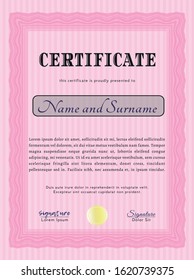 Pink Awesome Certificate template. With guilloche pattern and background. Perfect design. Customizable, Easy to edit and change colors. 