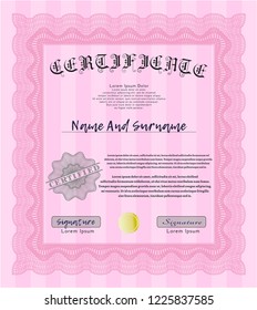 Pink Awesome Certificate template. With linear background. Vector illustration. Lovely design. 