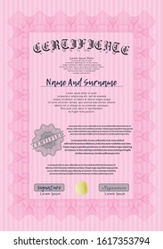 Pink Awesome Certificate template. Modern design. With great quality guilloche pattern. Customizable, Easy to edit and change colors. 