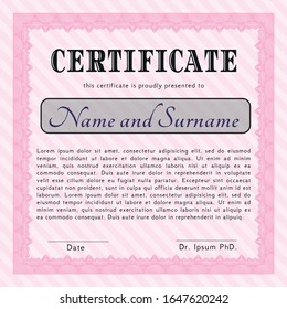 Pink Awesome Certificate template. Modern design. With quality background. Detailed. 