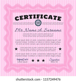 Pink Awesome Certificate template. Money design. With guilloche pattern. Detailed. 