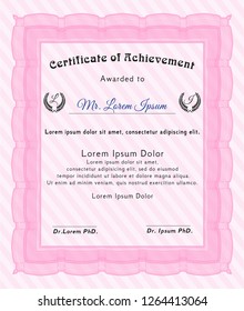 Pink Awesome Certificate template. Money Pattern design. Customizable, Easy to edit and change colors. With great quality guilloche pattern. 