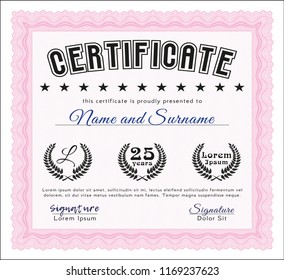 Pink Awesome Certificate template. Printer friendly. Detailed. Excellent design. 