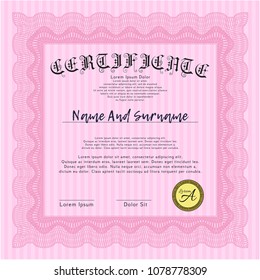  Pink Awesome Certificate template. With quality background. Vector illustration. Money design. 