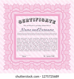 Pink Awesome Certificate template. With quality background. Detailed. Nice design. 
